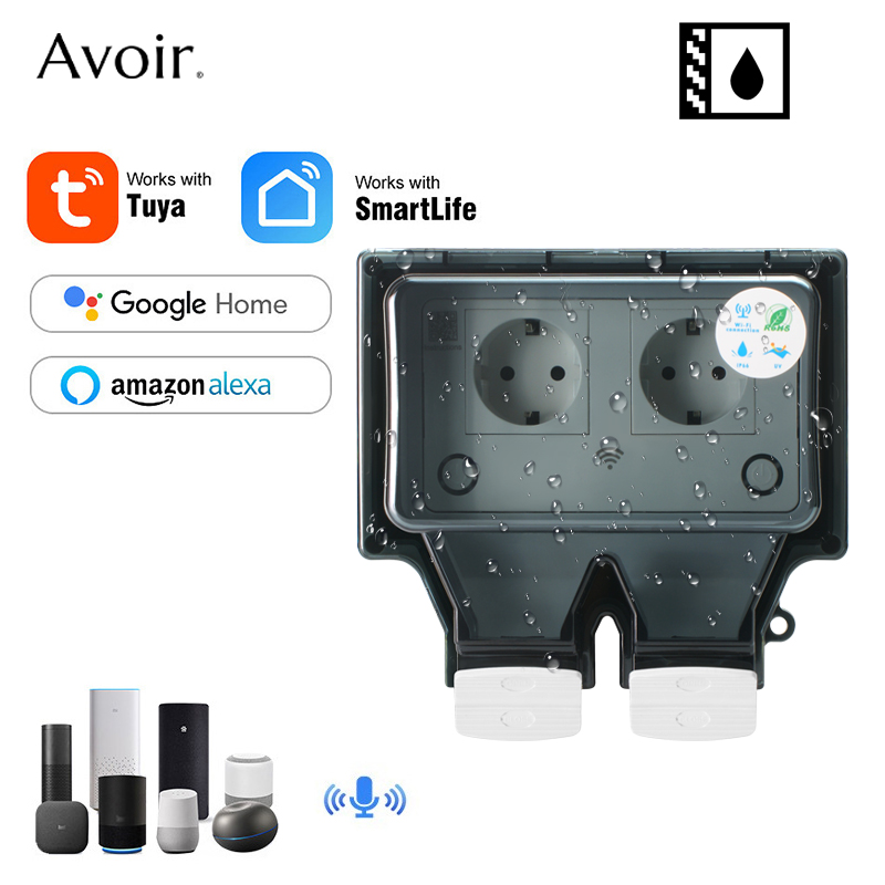 Outdoor Power Outlet Waterproof - Avoir Tuya ผนังซ็อกเก็ตไฟฟ้า Ip66ซ็อกเก็ตกันน้ำพร้อมฝาครอบปลั๊กอัจฉริยะไวไฟ Eu มาตรฐานกลางแจ้งกันฝนซ็อกเก็ต