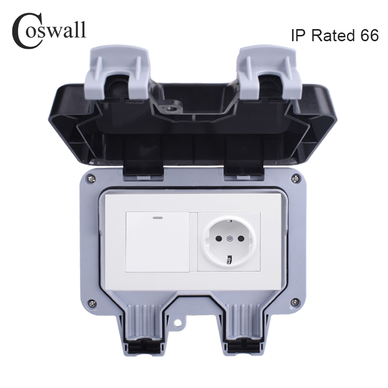 Outdoor Power Outlet Waterproof - Coswall IP66 Weatherproof กันน้ำกลางแจ้ง Wall Power