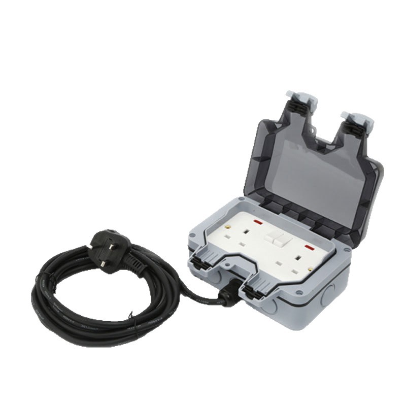 Outdoor Power Outlet Waterproof - เต้ารับกันน้ำสำหรับใช้งานกลางแจ้ง IP66, เต้ารับไฟฟ้าคู่ 13A พร้อมสวิตช์ ทนทานต่อสภาพอากาศ