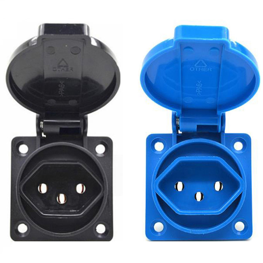 Outdoor Power Outlet Waterproof - 1 ชิ้น ปลั๊กไฟอุตสาหกรรมแบบกันน้ำ 10A ของบราซิลและสวิตเซอร์แลนด์ พร้อมฝาครอบ