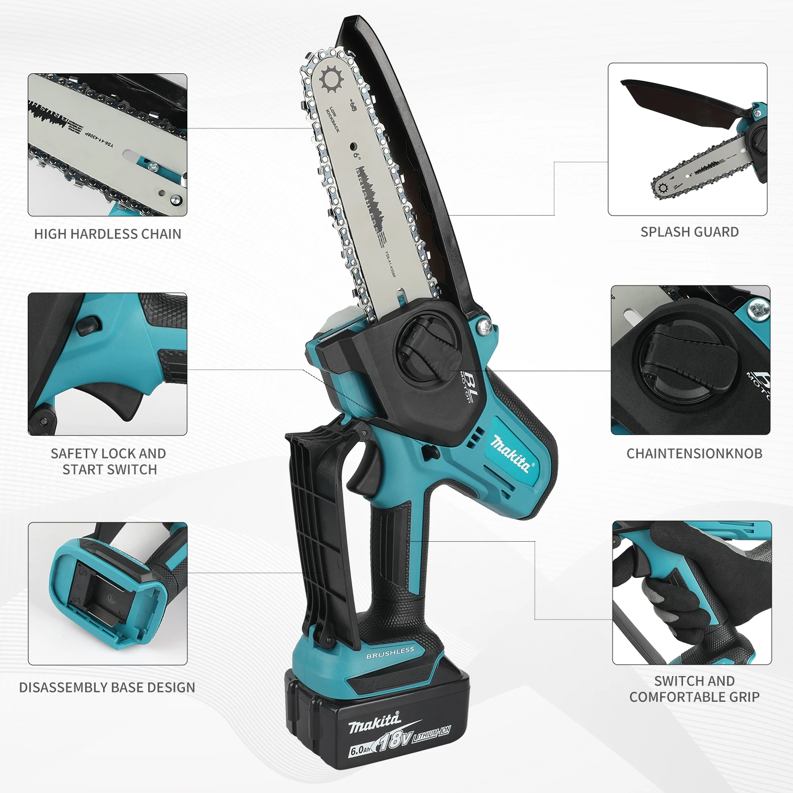 Electric Chainsaw Battery - เลื่อยโซ่ไร้สายสำหรับงานไม้ พร้อมเลื่อยโซ่ไฟฟ้าขนาดเล็กแบบมือถือ 6 นิ้ว เลื่อยโซ่พกพาขนาดเล็ก UC286