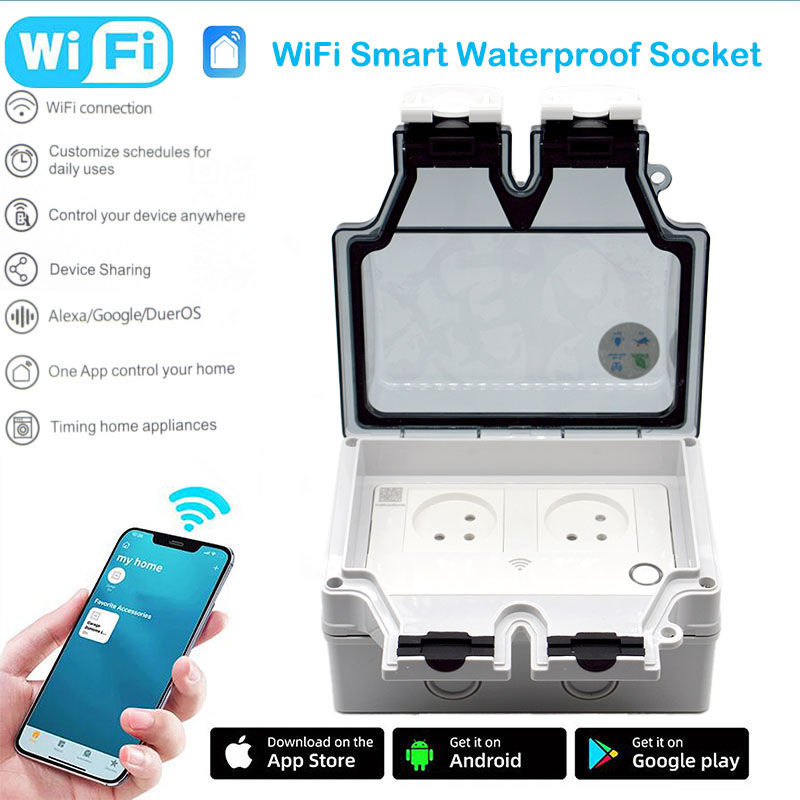 Outdoor Power Outlet Waterproof - 16A สมาร์ทซ็อกเก็ต IP66 ปลั๊กกันน้ำ 86 ประเภทสวิตช์กลางแจ้งอินเตอร์เน็ตไร้สายมาตรฐานอิสราเอลปลั๊กไฟฟ้าแอปรีโมทคอนโทรลพร้อมสมาร์ทไลฟ์