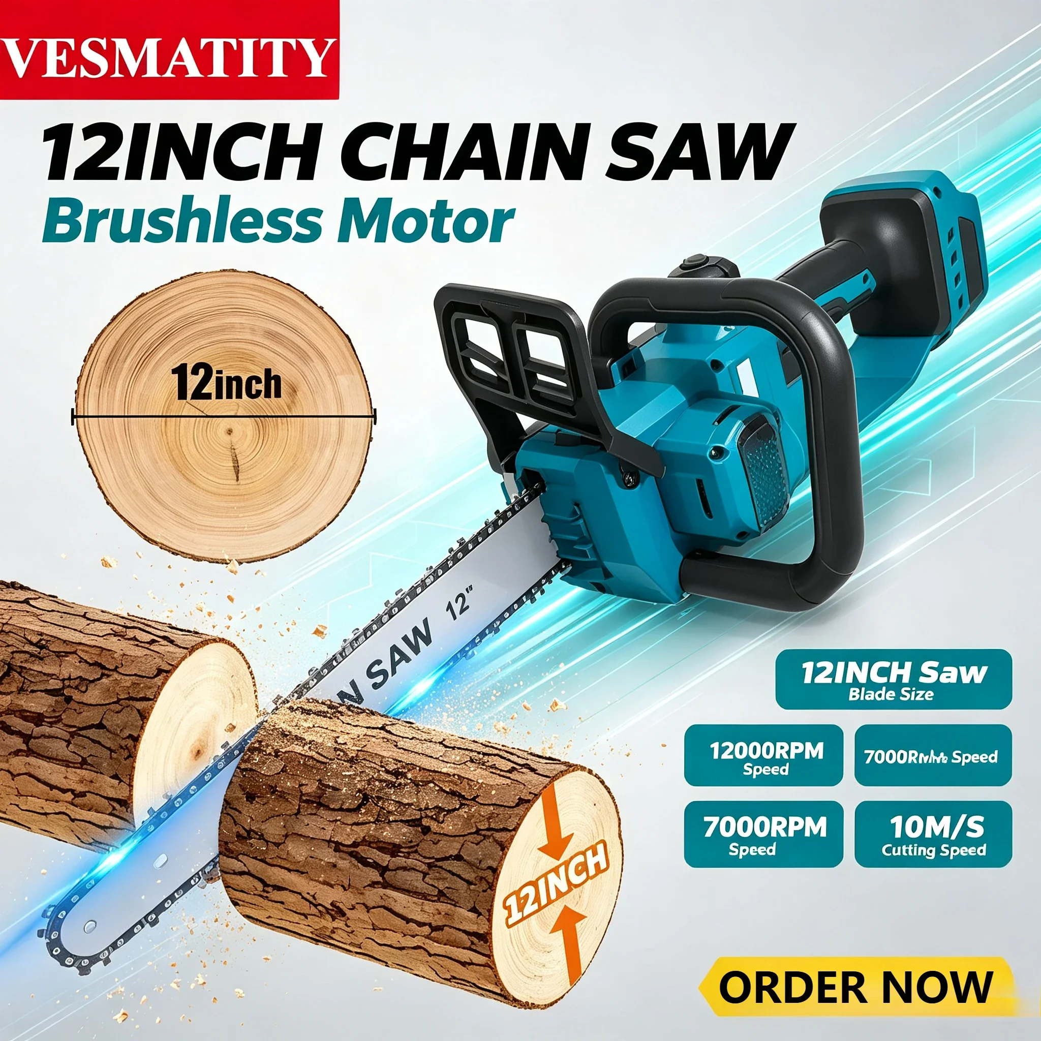 Electric Chainsaw Battery - เลื่อยโซ่ไฟฟ้าไร้แปรงถ่านขนาด 12 นิ้ว 2200 วัตต์ แบบชาร์จไฟได้ไร้สาย