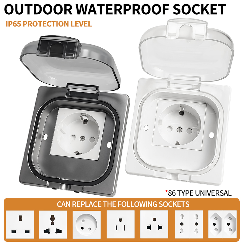 Outdoor Power Outlet Waterproof - เต้ารับไฟฟ้ากันน้ำกลางแจ้งมาตรฐาน IP65, แผงติดผนังกำลังสูง 16A, เต้ารับไฟฟ้าแบบ US/ไทย